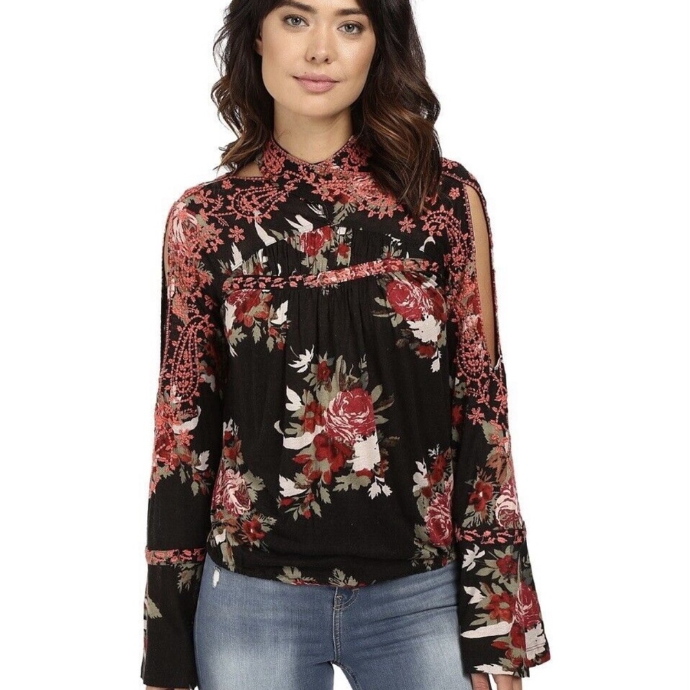 Free People Bainbridge Embroidered Bell Sleeve Blouse